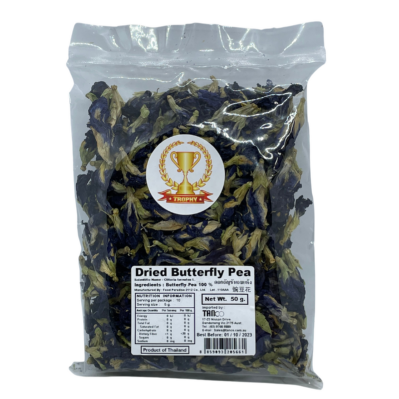 Trophy Brand Dried Butterfly Pea Flower 50g Front