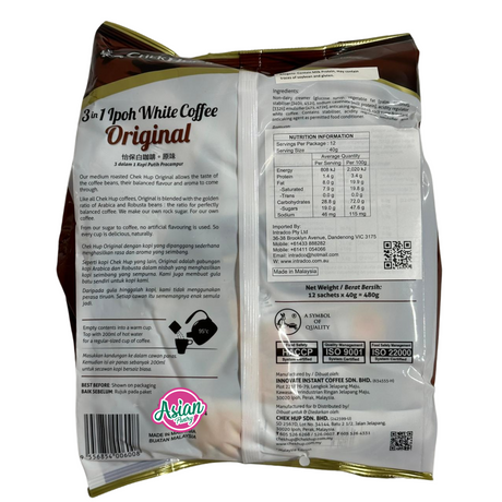 ChekHup 3 in 1 Ipoh White Coffee Original 12 Sachets 480g