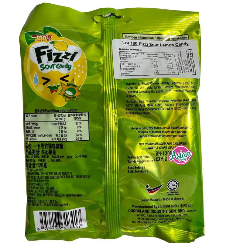 Lot 100 Fizzi Sour Candy Lemon Soda 120g