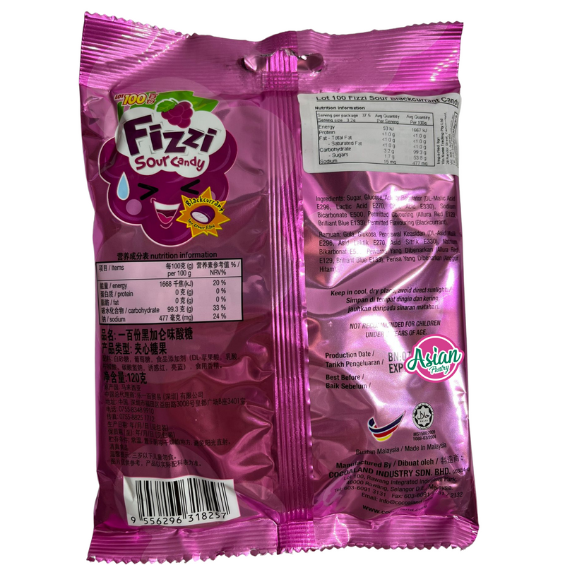 Lot 100 Fizzi Sour Candy Blackcurrant Soda 120g