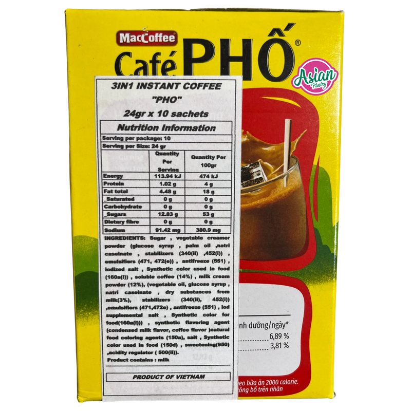 MacCoffee 3 in 1 Instant Coffee "Pho" Ca Phe Sua Da 10 Sachets 240g