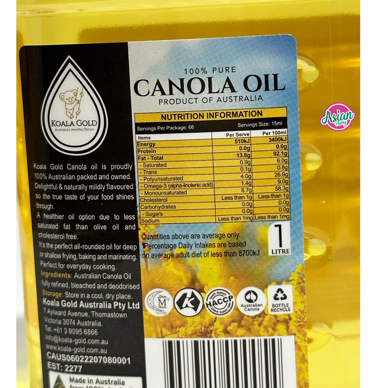Koala Gold Canola Oil 100% Pure 1L 1000l
