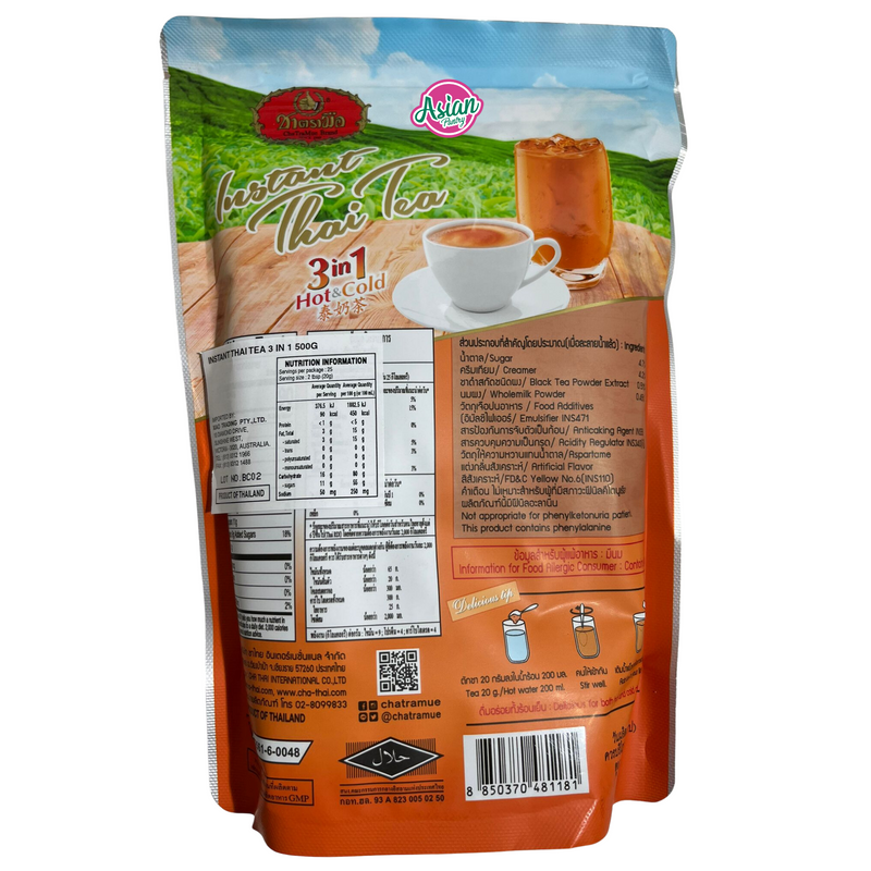 ChaTraMue  Instant Thai Tea Hot and Cold 3in1  500g