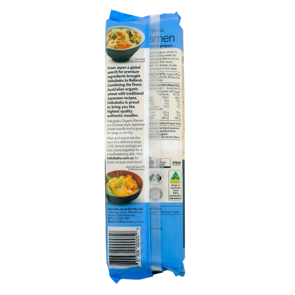 Hakubaku Organic Ramen Noodles 270g Back