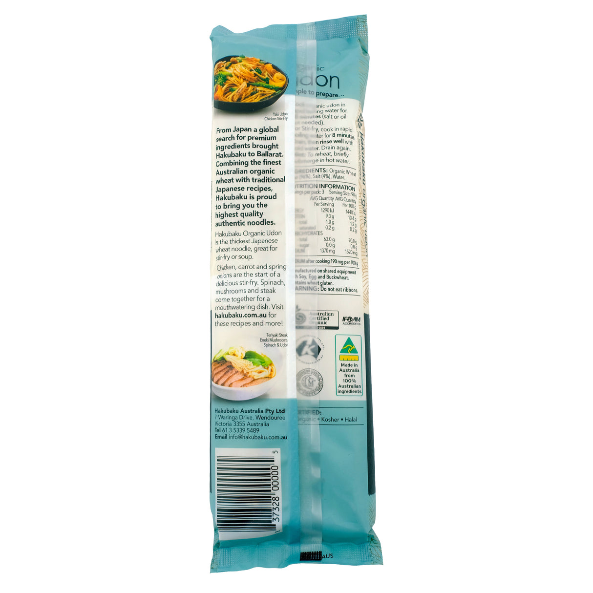 Hakubaku Organic Udon Noodles 270g Back